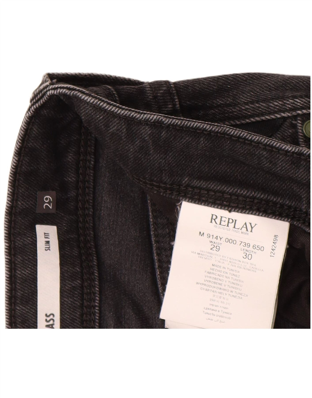 REPLAY Jean Slim Anbass Homme W29 L30 Noir Coton