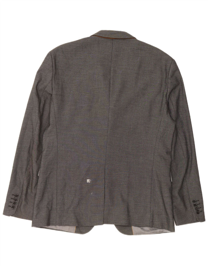 Zara Homme 2 Bouton Blazer Veste Taille 54 XL Gris Polyester