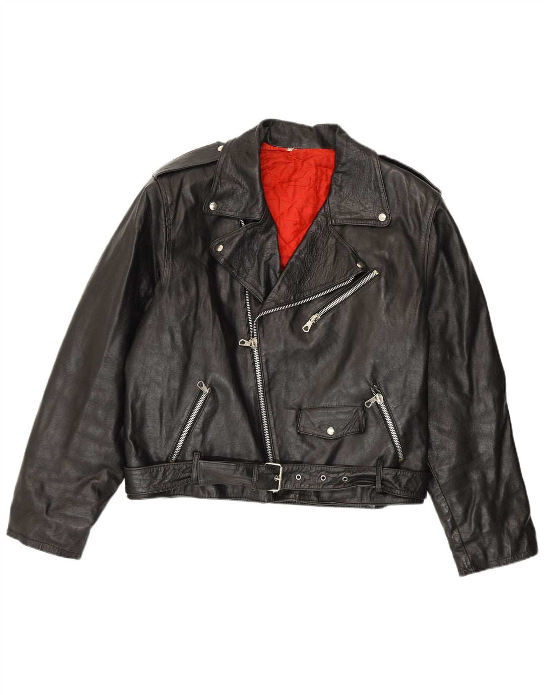 VINTAGE Veste de motard en cuir pour homme IT 54 XL Noir Biker