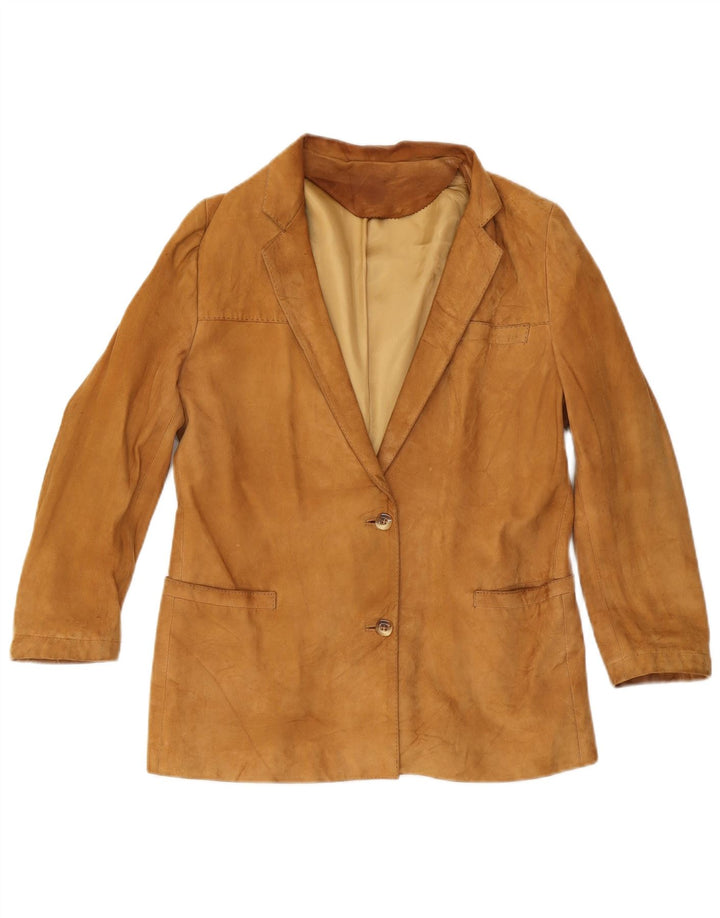 vintage Femmes 2 Bouton Daim Blazer Veste UK 12 Brun Moyen