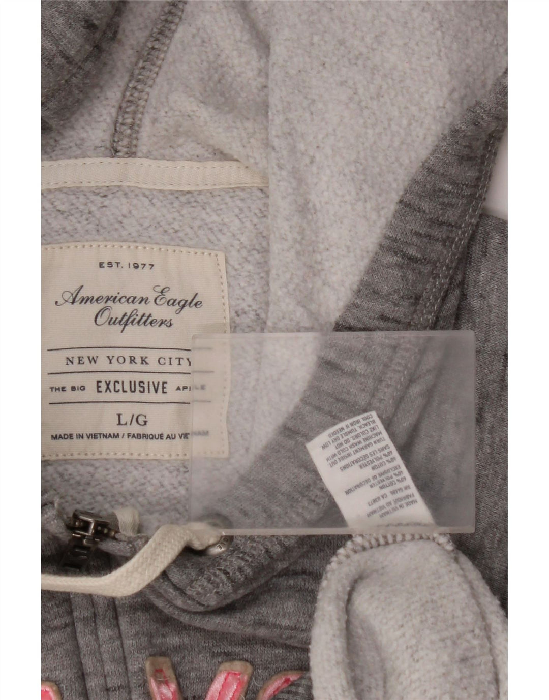 AMERICAN EAGLE Pull à capuche zippé graphique pour femme UK 16 Grand gris moucheté