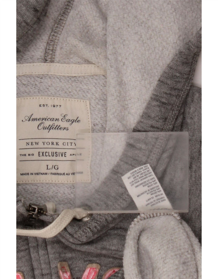 AMERICAN EAGLE Pull à capuche zippé graphique pour femme UK 16 Grand gris moucheté