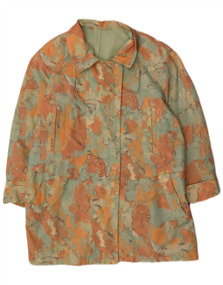 vintage Femmes Motif Abstrait Surdimensionné Pardessus UK 18 XL Vert Polyester