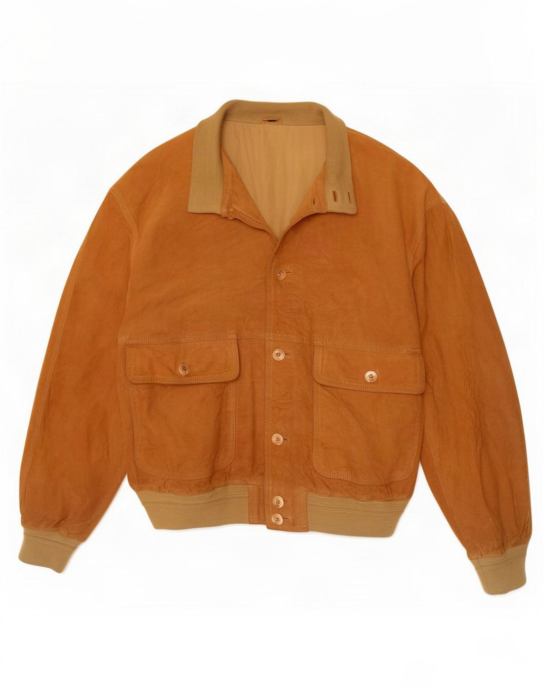 vintage Mens Suede Bomber Jacket IT 50 Grand Cuir Marron