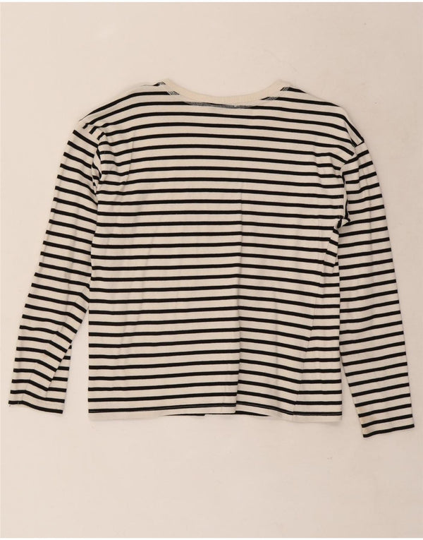 Zara Haut à manches longues pour femme UK 10 Petit coton à fines rayures blanches