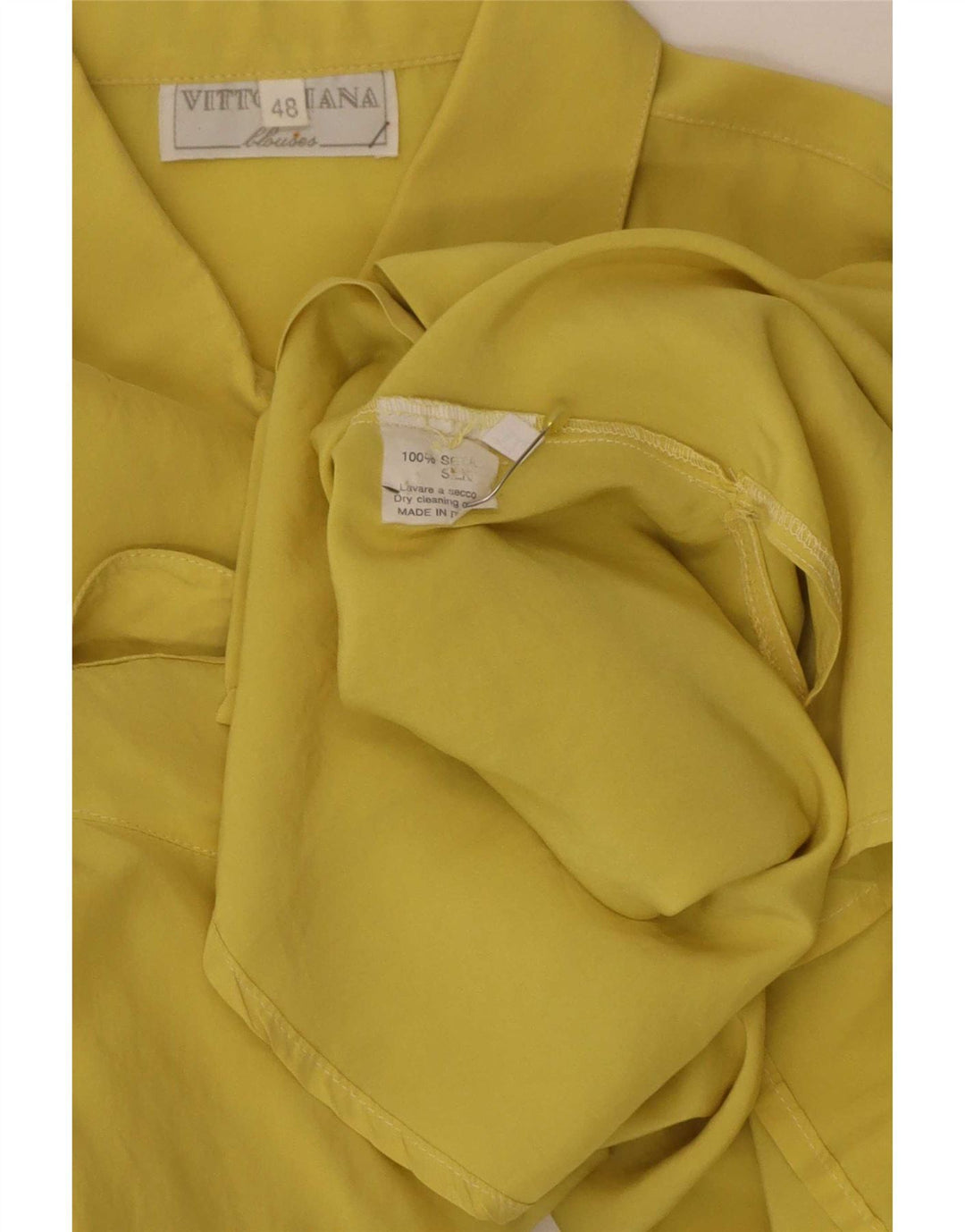 Chemise Femme Vintage IT 48 XL Soie Jaune