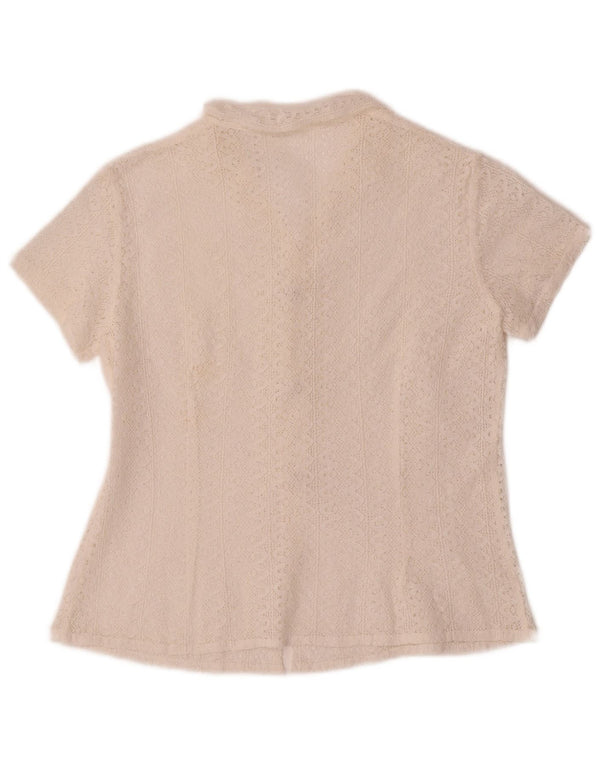 vintage Womens Crop Short Sleeve Crochet Shirt Blouse UK 10 Petit Blanc