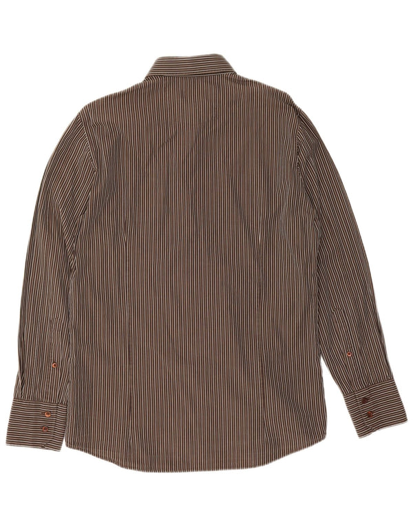Hugo Boss Chemise en coton à fines rayures marron moyen