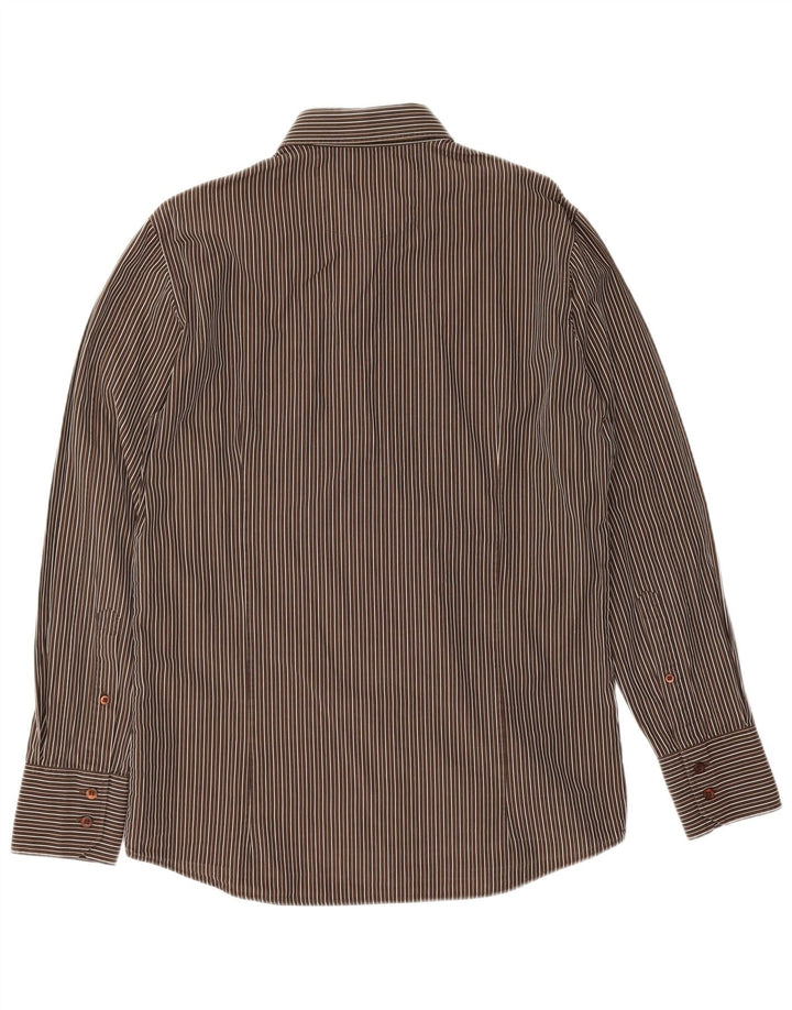 Hugo Boss Chemise en coton à fines rayures marron moyen