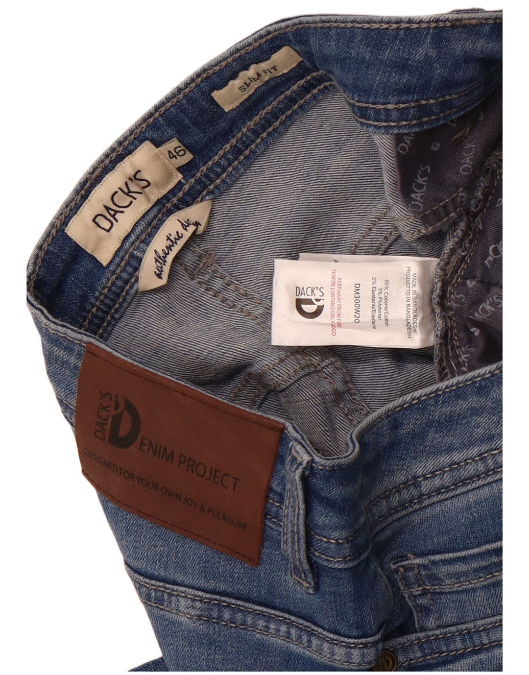 Dack's Jean Slim Homme IT 46 Small W30 L26 Bleu Coton