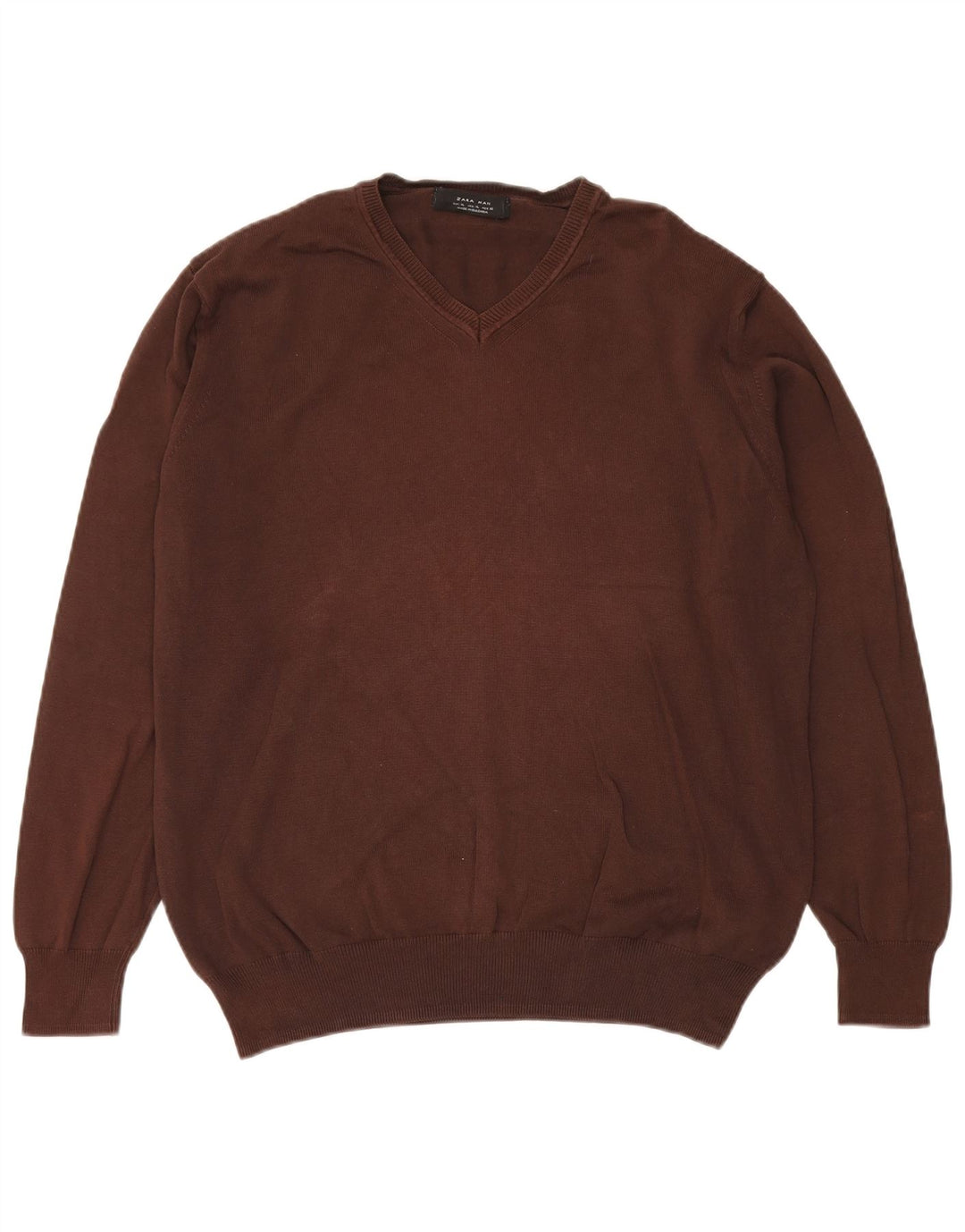 Zara Pull Col V Homme XL Marron Coton