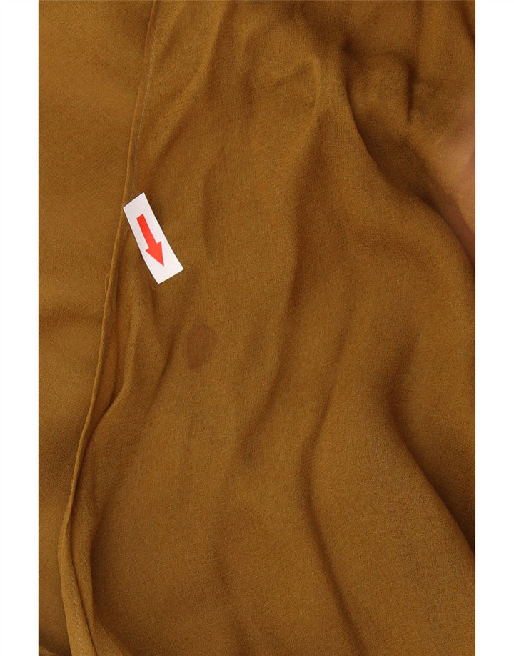 VINTAGE Femme Chemisier à manches longues Top UK 14 Polyamide Marron Moyen