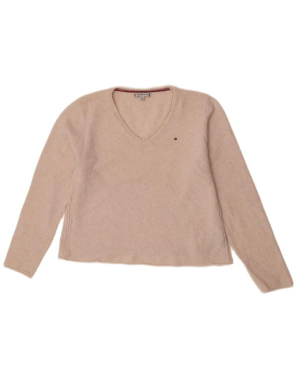 Tommy Hilfiger Pull court à col en V pour femme UK 18 XL Laine blanc cassé