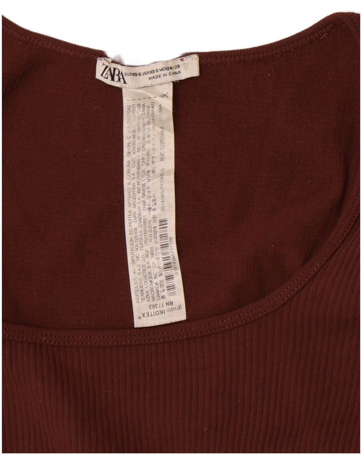 Zara Femme Crop Top Manches Longues UK 4 XS Marron Polyamide