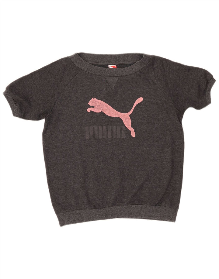 PUMA Sweat-shirt graphique à manches courtes pour femme UK 12 Gris moyen