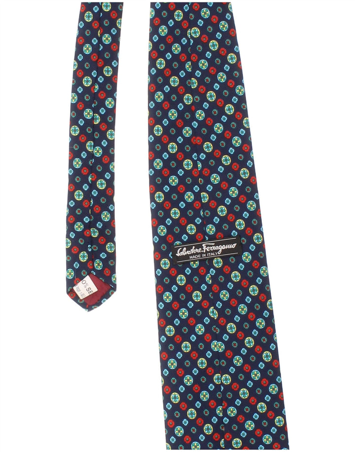 Salvatore Ferragamo Cravate Homme Taille Unique Bleu Marine Géométrique Soie Classique