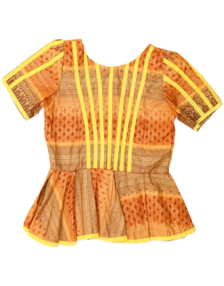 vintage Womens Blouse Top UK 12 Moyen Orange Géométrique