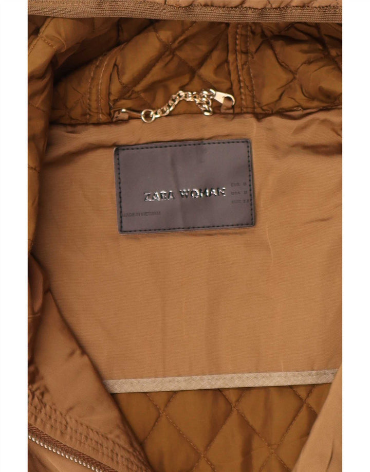 Zara Veste matelassée à capuche pour femme UK 12 Beige moyen