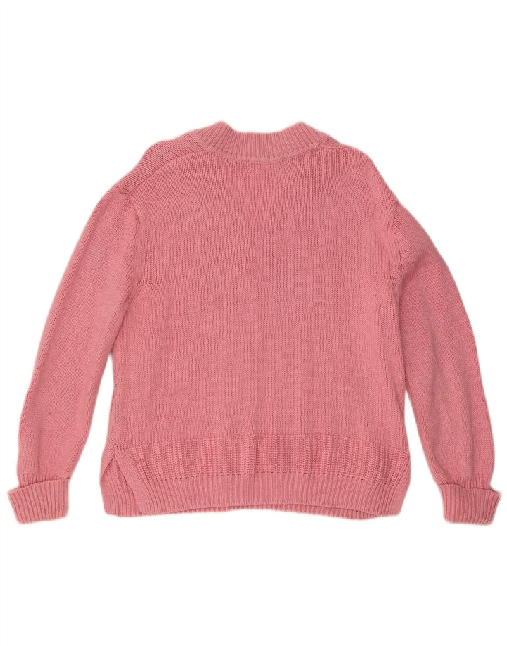 Marks & Spencer Pull col en V pour femme UK 14 Coton rose moyen