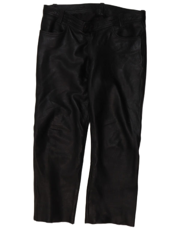 Pantalon droit en cuir vintage pour hommes W40 L30 Noir