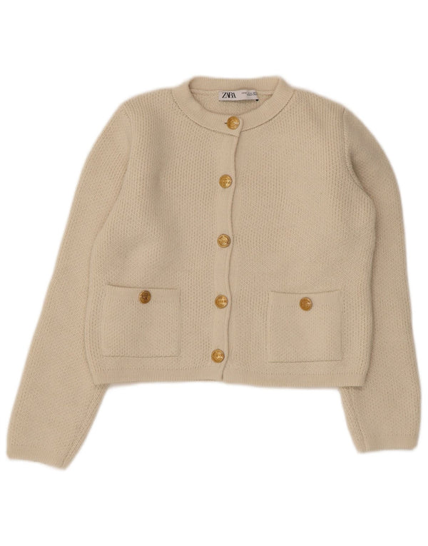 Zara Womens Crop Cardigan Sweater UK 12 Acrylique Beige Moyen