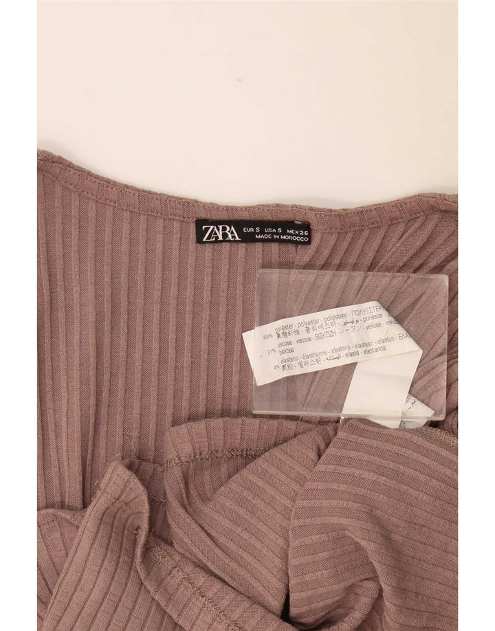 Zara Femme Crop Top Manches Longues UK 8 Petit Rose Polyester