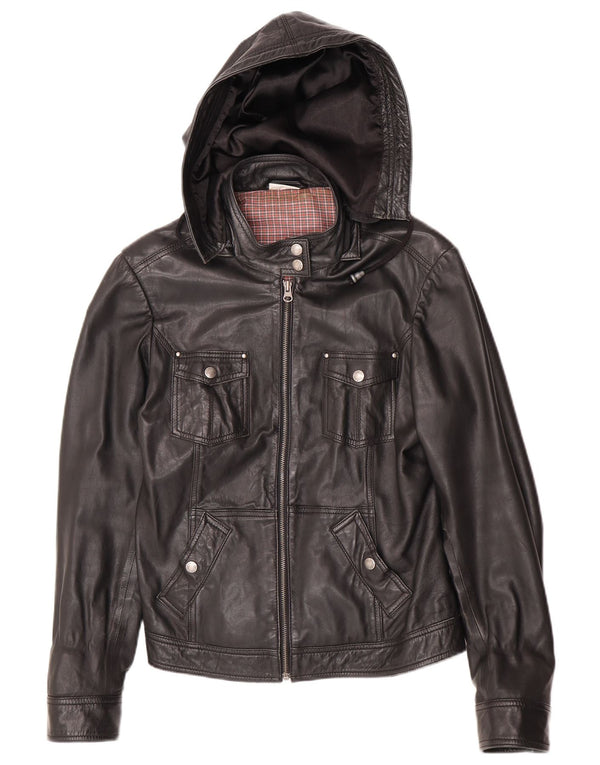 Street One Veste en cuir à capuche pour femme UK 14 Cuir noir moyen