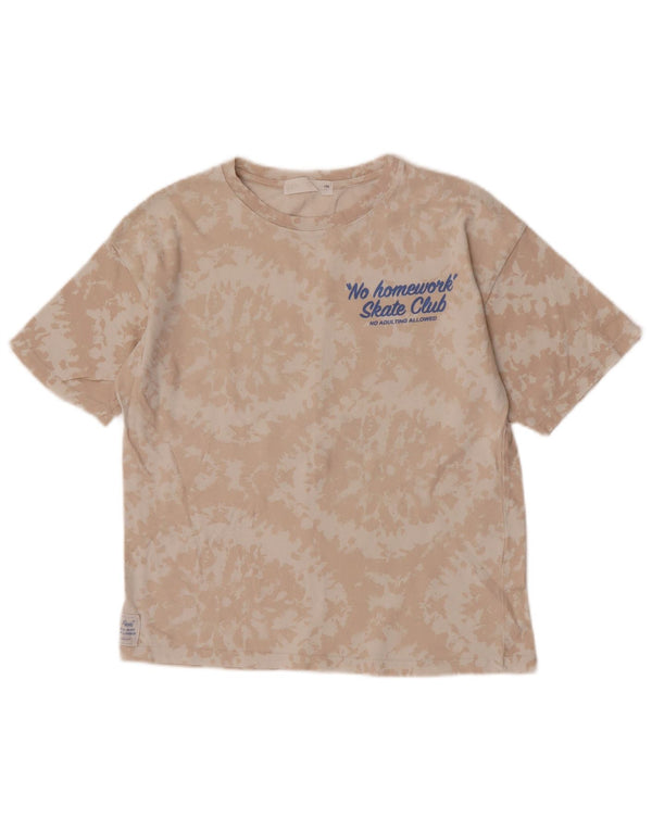 Zara T-Shirt Graphique Garçon 8-9 Ans Beige Tie Dye Coton