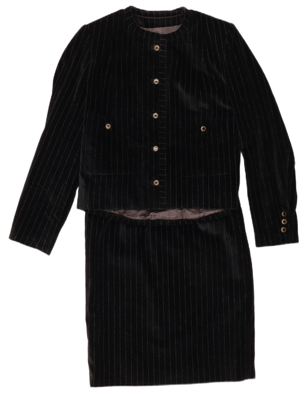 VINTAGE Ensemble jupe 2 pièces 5 boutons pour femme UK 12 Medium W28 Noir