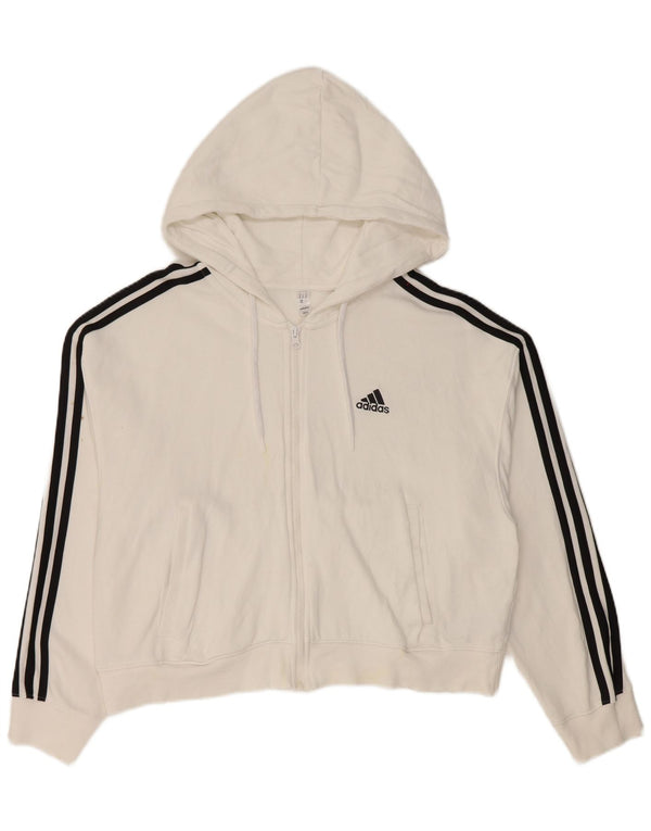 Adidas Pull à capuche court zippé pour femme UK 12/14 Coton blanc moyen