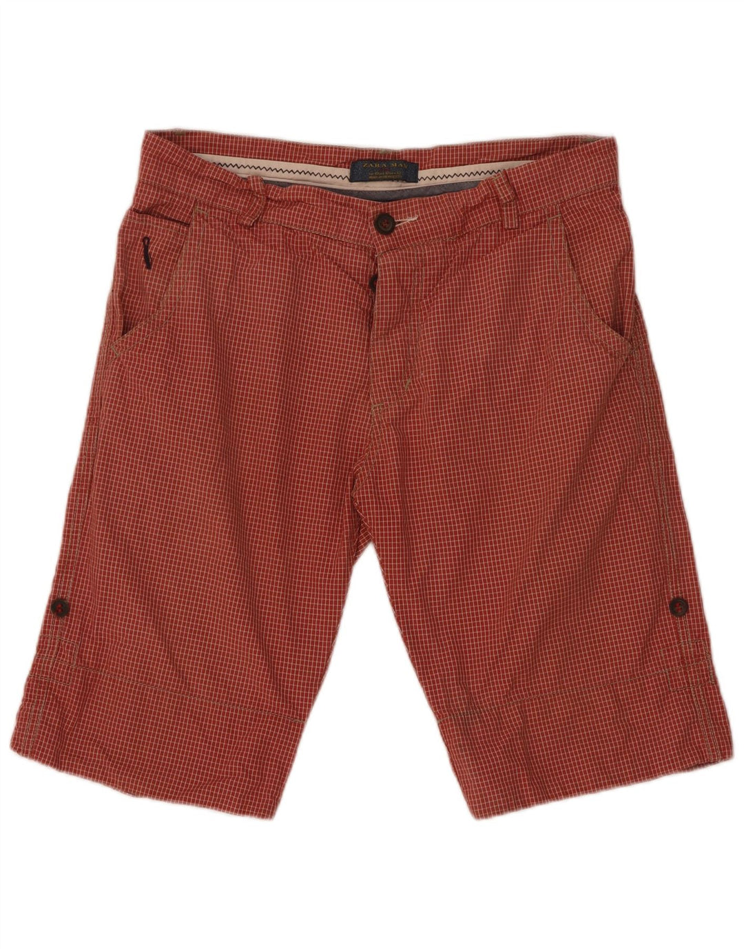 Zara Short Chino Homme EU 42 Large W32 Rouge à Carreaux Coton