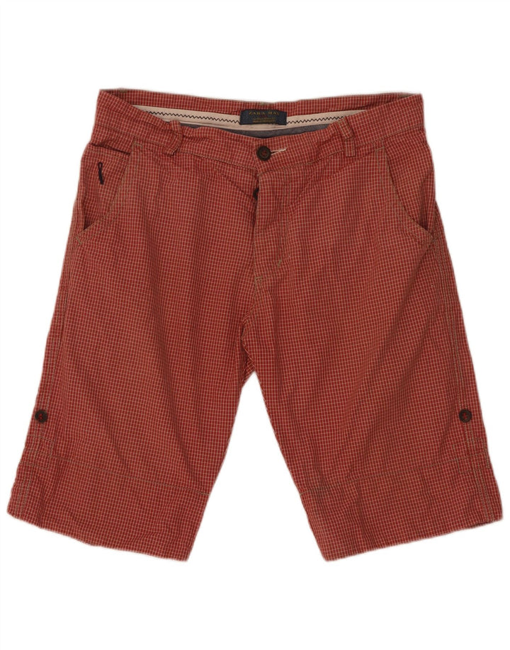 Zara Short Chino Homme EU 42 Large W32 Rouge à Carreaux Coton