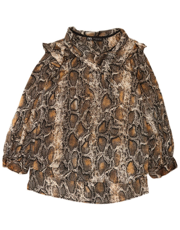 Zara Chemisier surdimensionné à manches longues pour femme UK 6 XS Marron imprimé animal