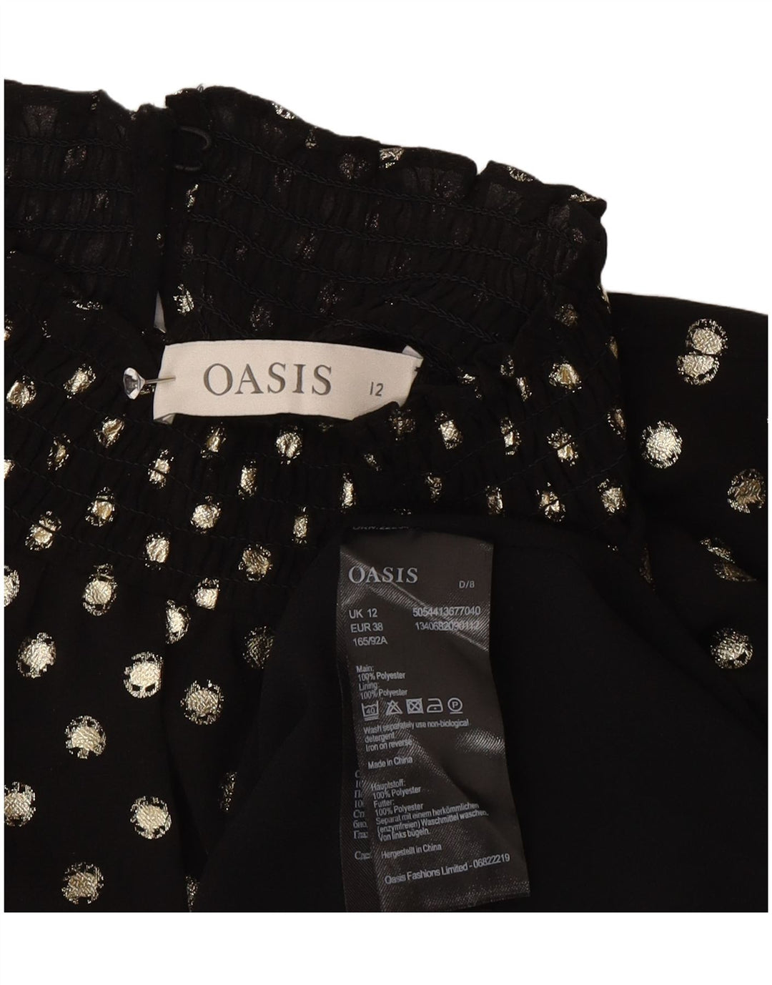 Oasis Chemisier à manches longues pour femme UK 12 Polyester à pois noir moyen