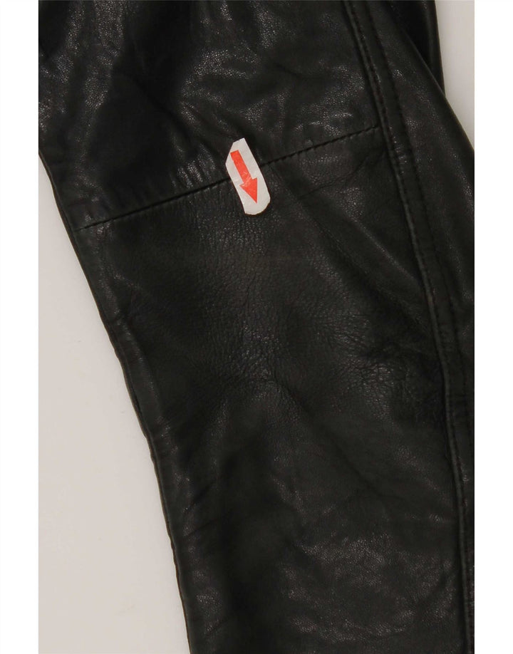 Massimo Dutti Veste de motard en cuir pour femme UK 10 Petit Noir