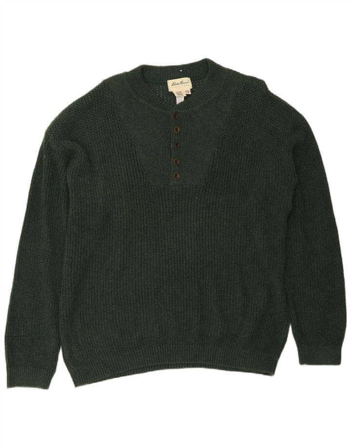 Eddie Bauer Pull à col boutonné pour homme en coton vert Taille L