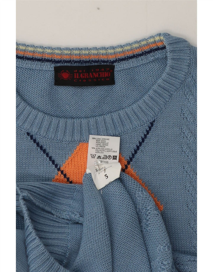 Il Granchio Pull Col Rond Homme Bleu Moyen Argyle/Diamond Laine