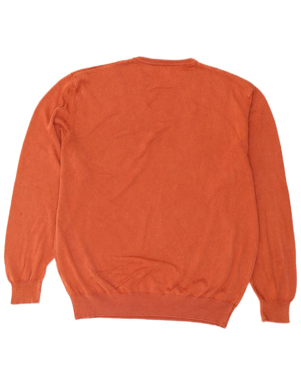 vintage Mens Crew Neck Jumper Pull XL Orange Argyle/Diamant