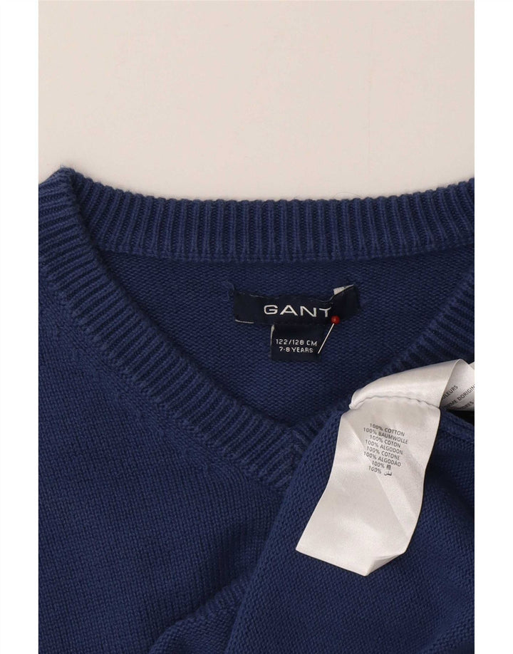 Gant Pull col V garçon 7-8 ans Bleu Coton
