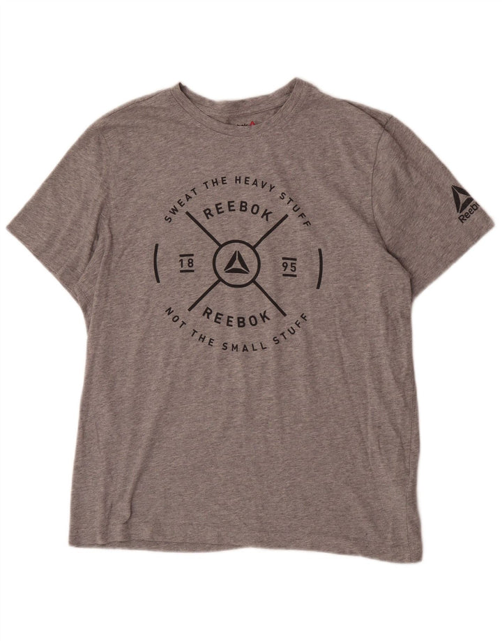 Reebok T-Shirt Graphique Homme Large Gris Coton