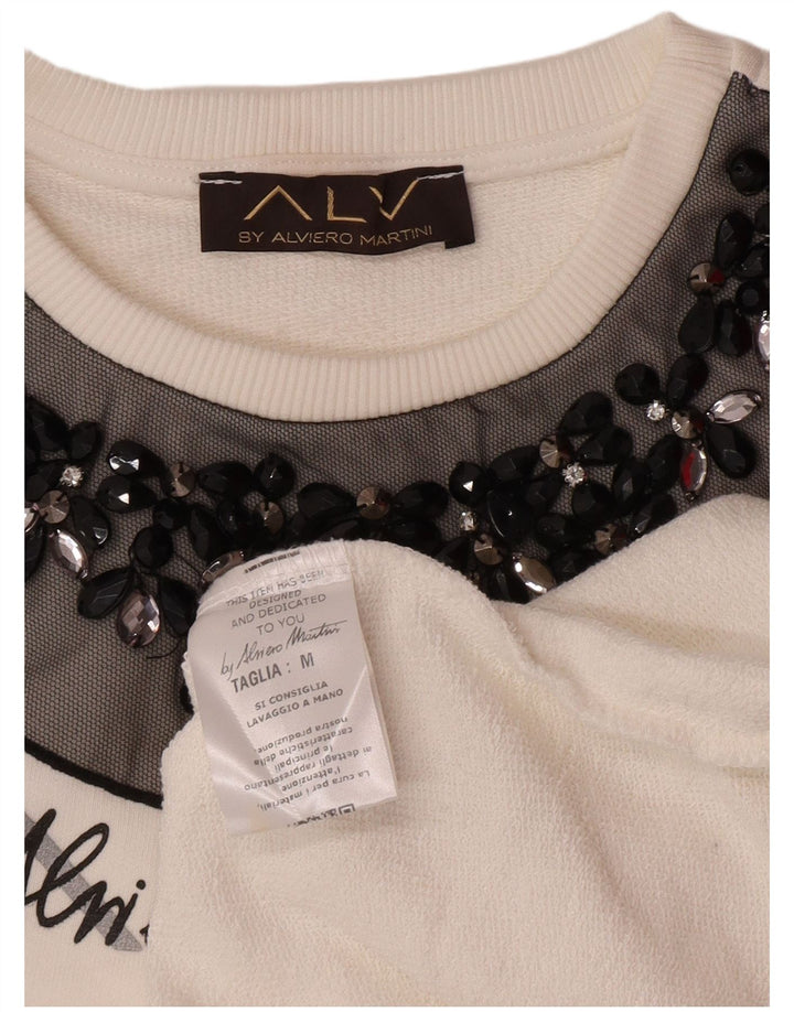 ALVIERO MARTINI Sweat-shirt graphique pour femme UK 14 Coton blanc moyen