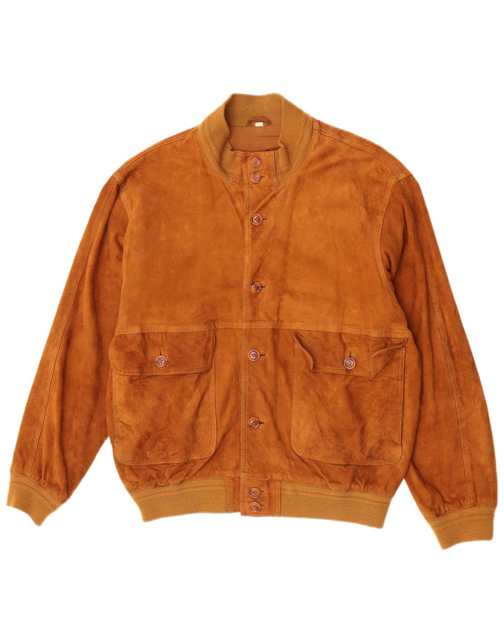 vintage Mens Suede Bomber Jacket IT 52 Grand Cuir Beige