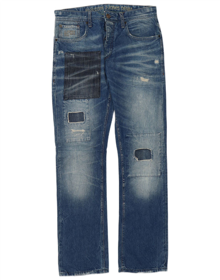 Jack & Jones Jean droit effet vieilli W32 L34 bleu patchwork coton