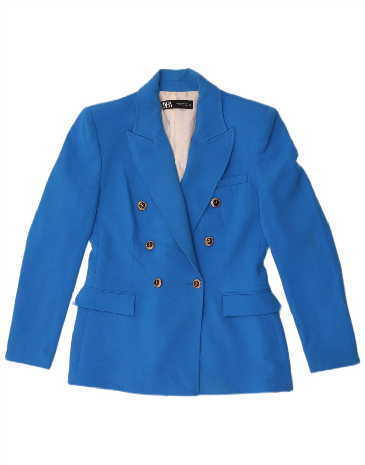 Zara Veste Blazer Double Boutonnage Femme UK 14 Bleu Moyen