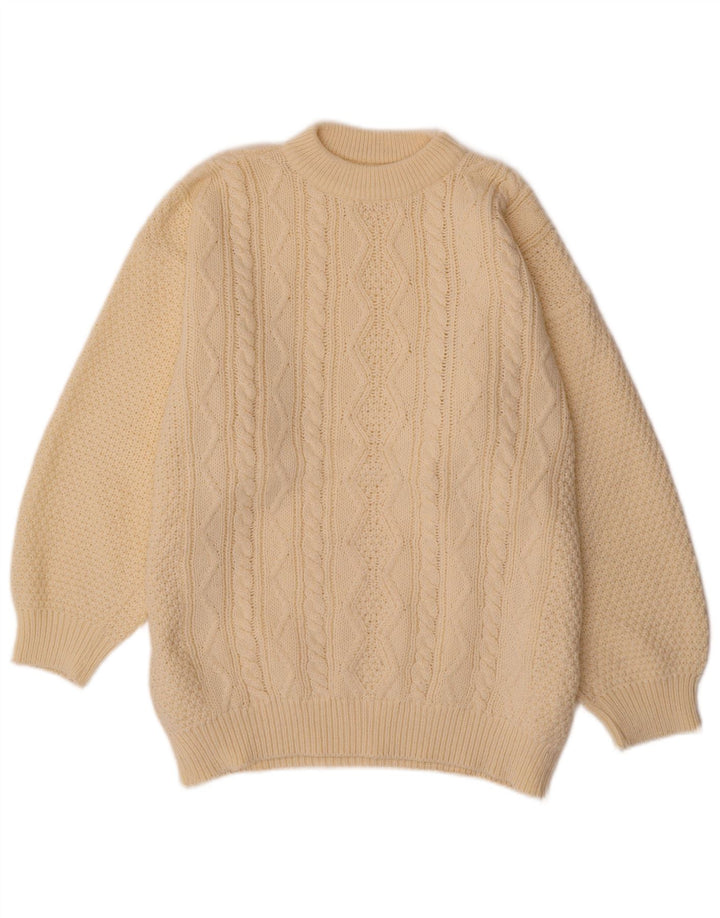 VINTAGE Femme Crew Neck Jumper Pull UK 20 2XL Off White Polyacrylique