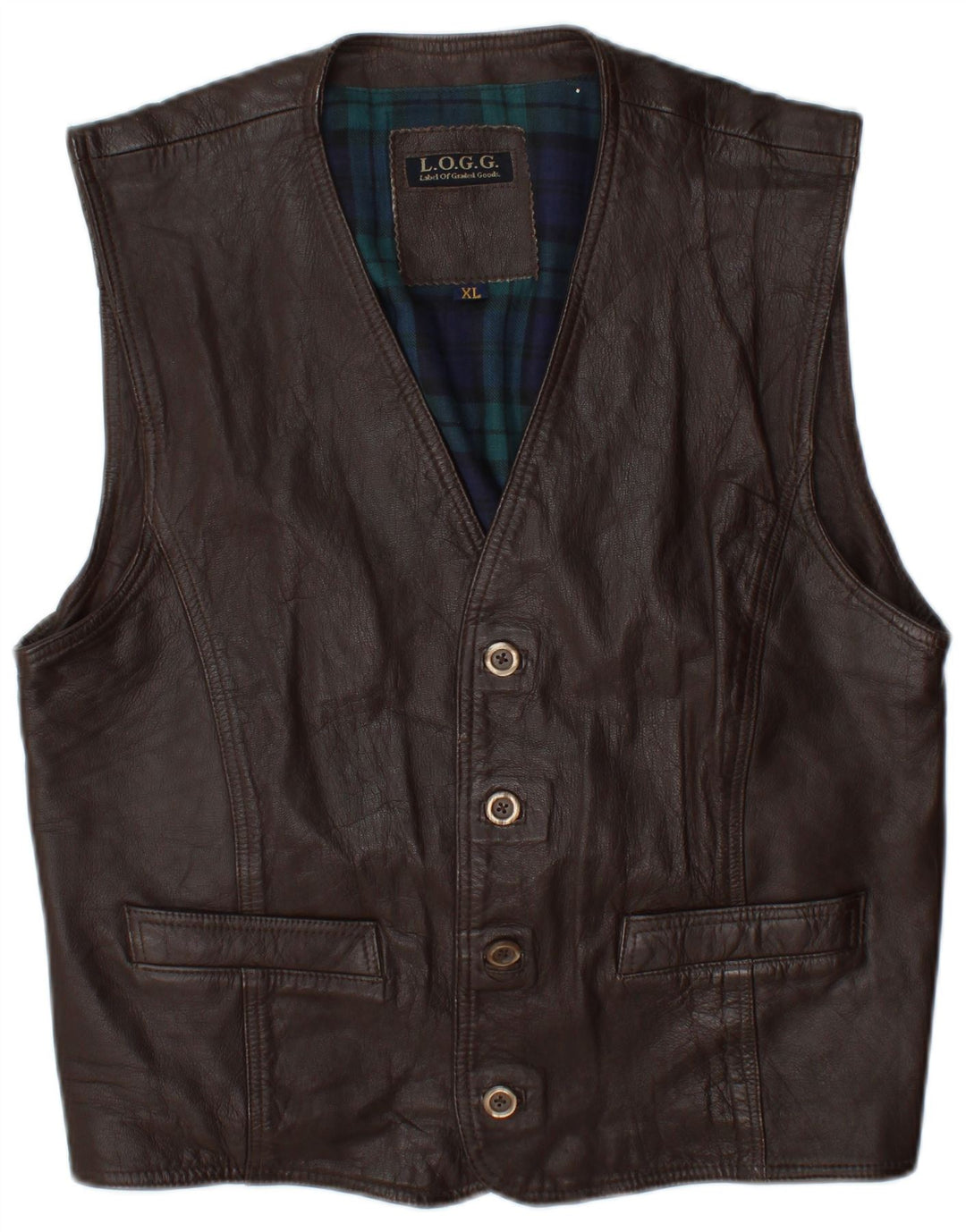 L.O.G.G Gilet en Cuir Homme XL Marron à Carreaux en Cuir