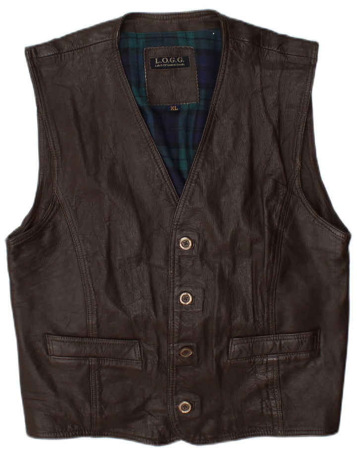 L.O.G.G Gilet en Cuir Homme XL Marron à Carreaux en Cuir