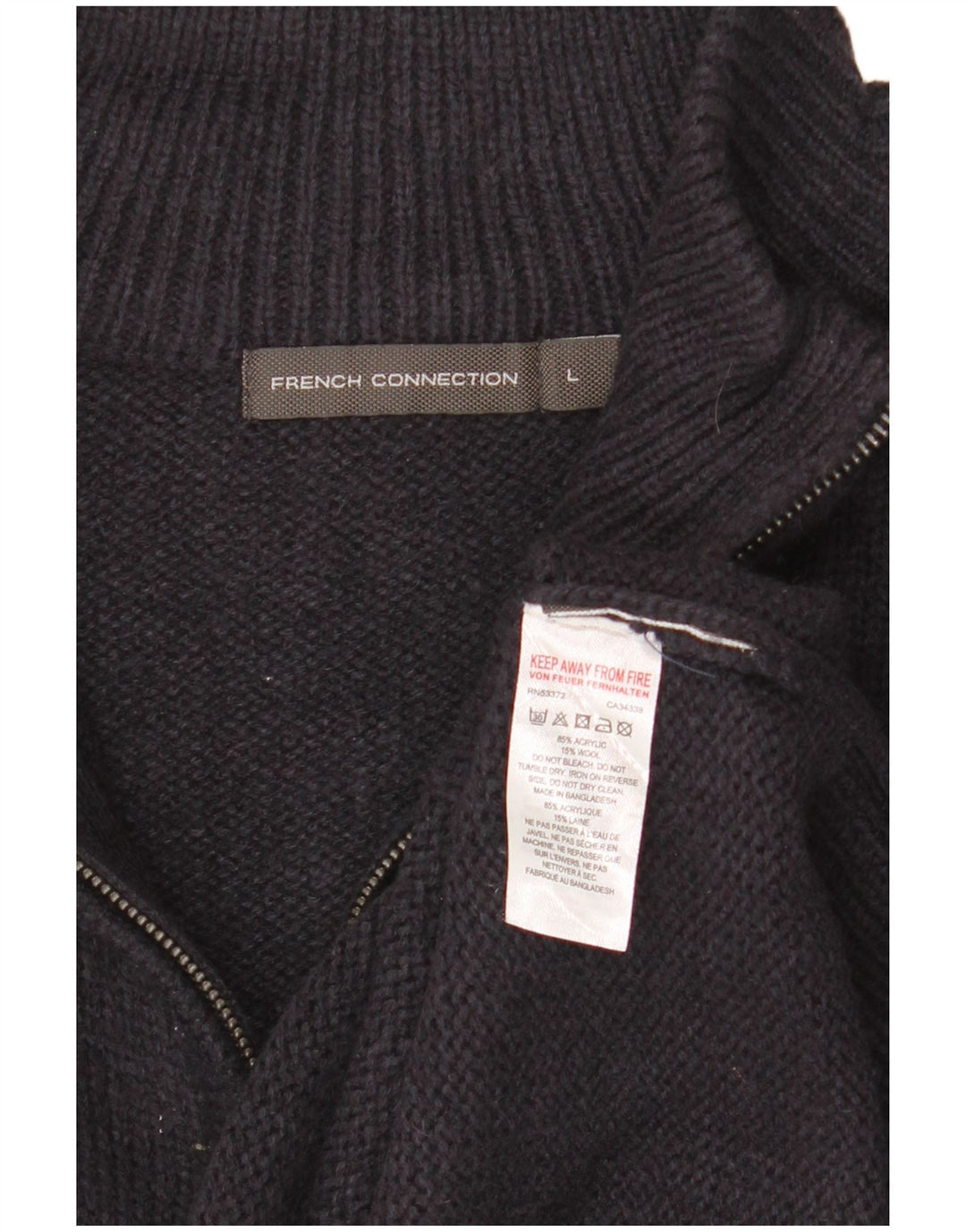 French Connection Pull à col zippé pour homme, grand, bleu marine, acrylique