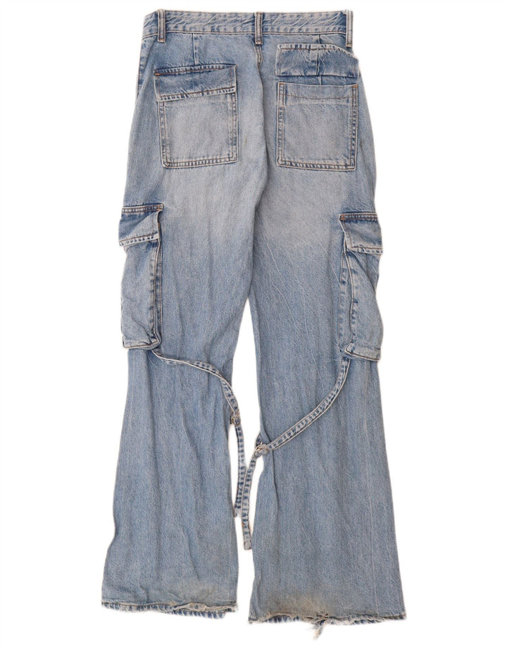 ZARA Jean cargo évasé pour femme EU 34 2XS W24 L32 Bleu Coton