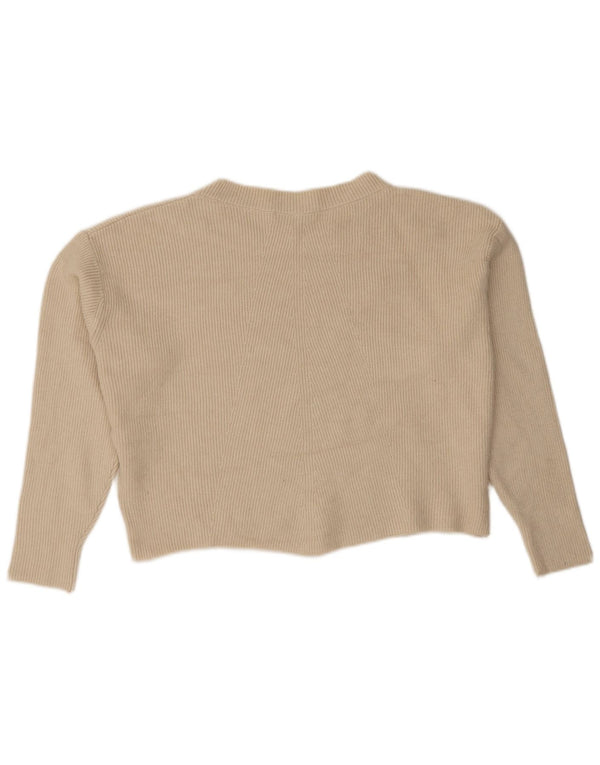 Zara Pull court surdimensionné à col bateau pour femme UK 10 Petit Beige